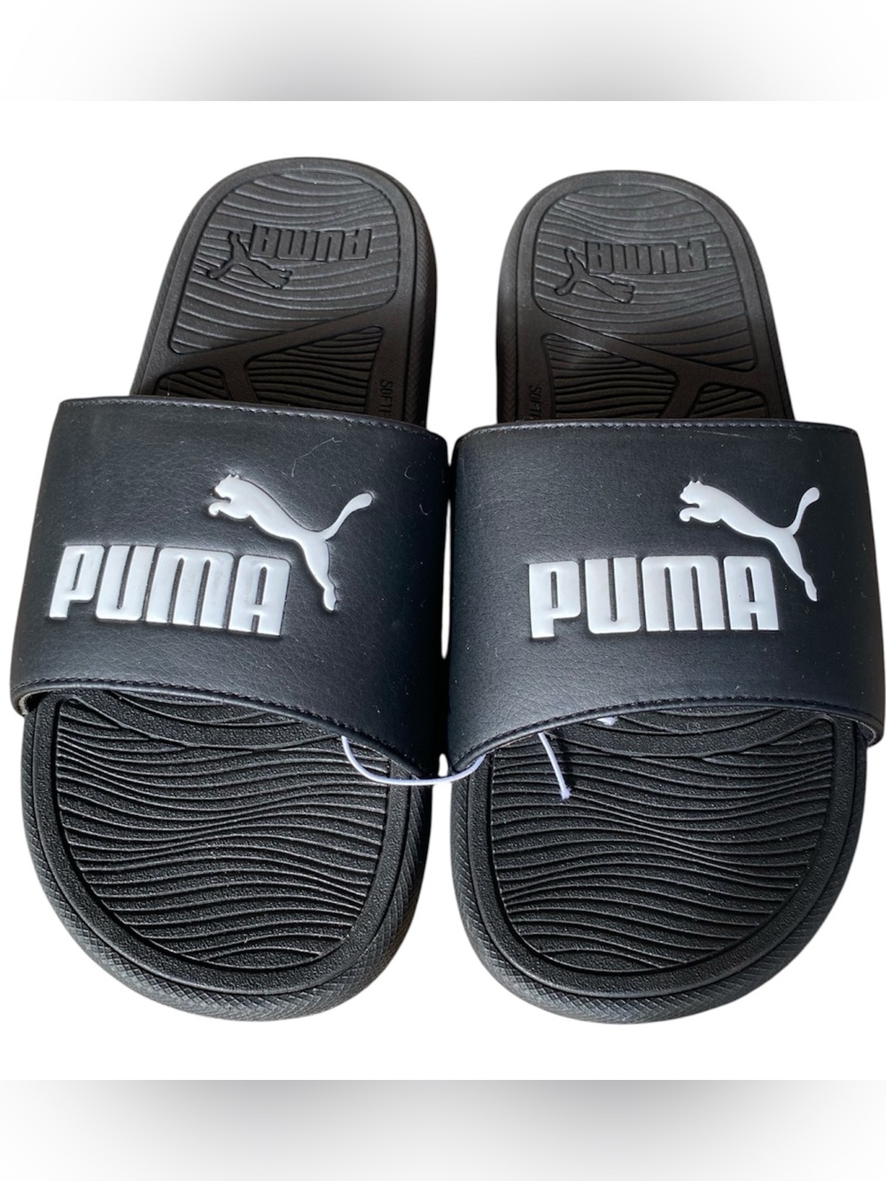 PUMA Slide Sandals Cool Cat 2.0 Black with White Logo Men Size 9  NWT